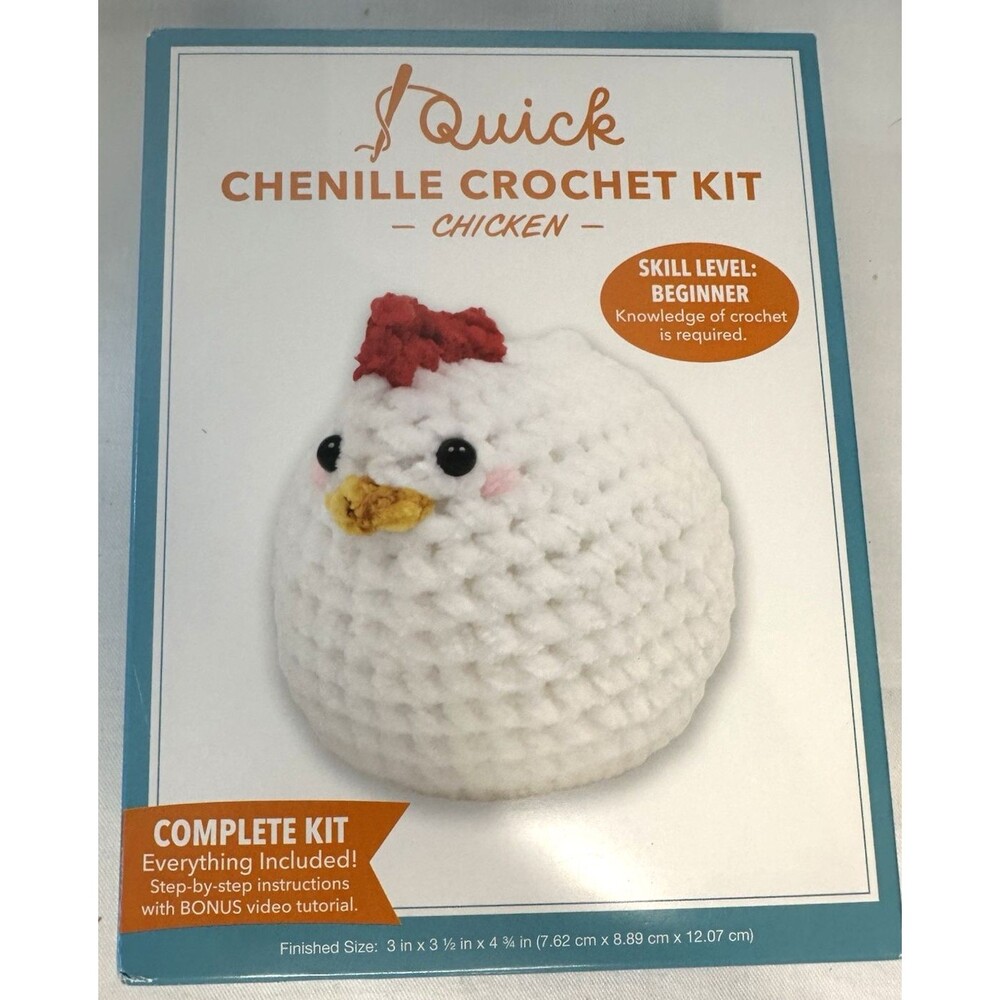 Create It Quick Chenille Crochet Kit Chicken Beginner Complete Craft Kit NEW